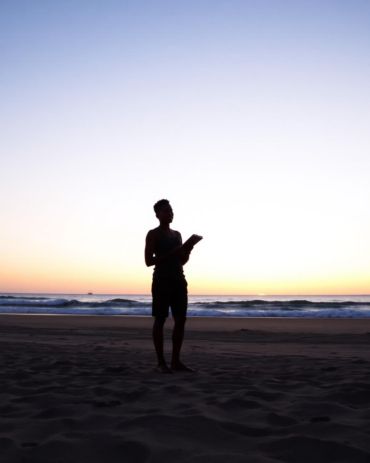 Silhouette journaling on the beach