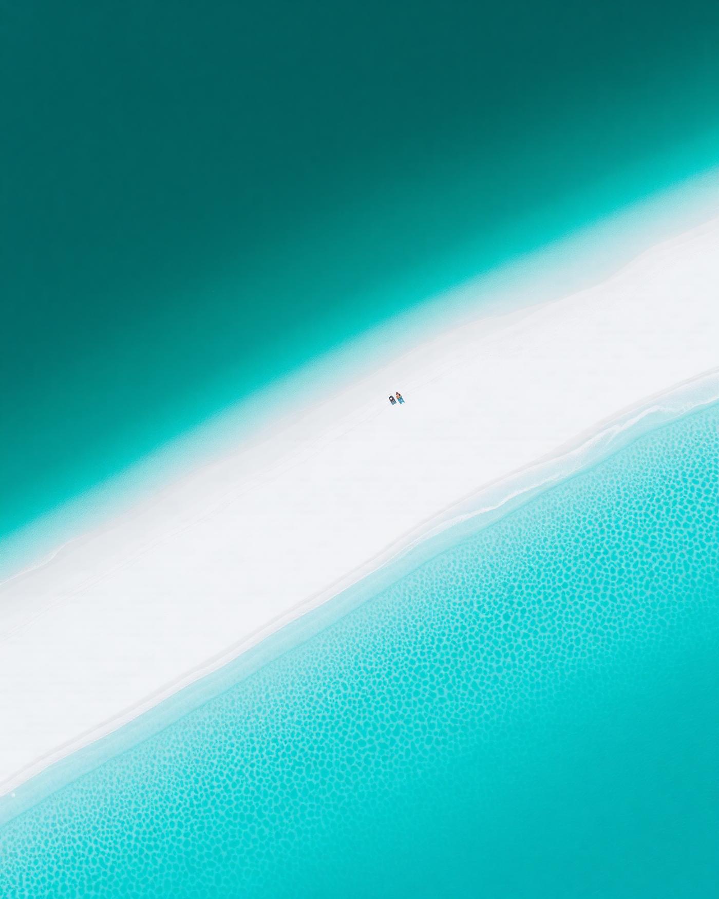 Aerial view of turquoise Indian Ocean and white sand